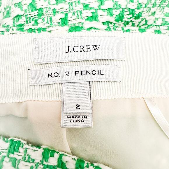 J. Crew No. 2 Pencil Green Tweed Woven Straight Skirt Mint Size 2 - Picture 3 of 7